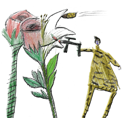 Il disegno dei bambini: una rosa e un soldato